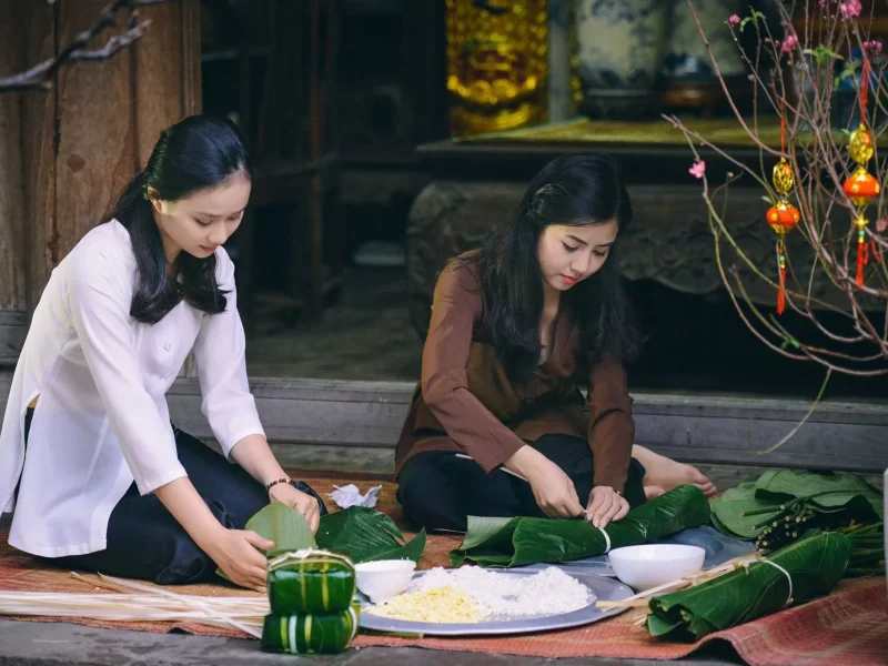 making Banh Chung in Tet holiday in Vietnam